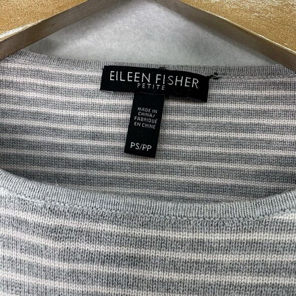 Eileen Fisher Women’s Gray Sz PS Striped 70% Organic Cotton/Silk Blend Sweater - Picture 5 of 8